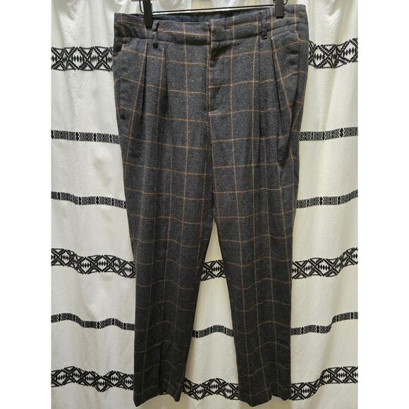 Asos wool blend pleated front square plaid high rise slacks 32"x32" - Picture 1 of 12